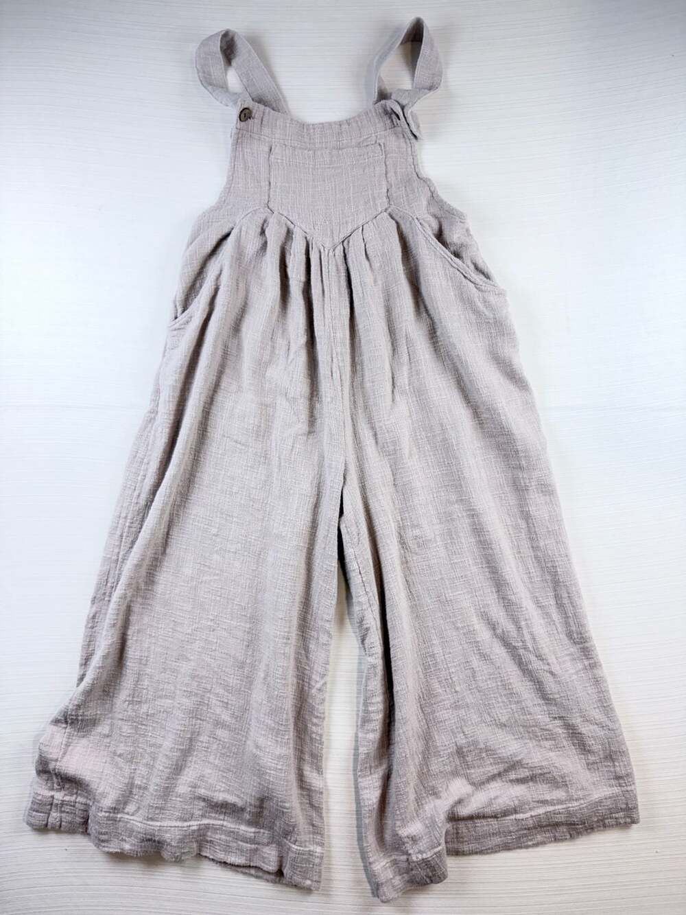 Free People Jumpsuit Size XS Gray Linen Cotton Wide Leg Overalls Romper